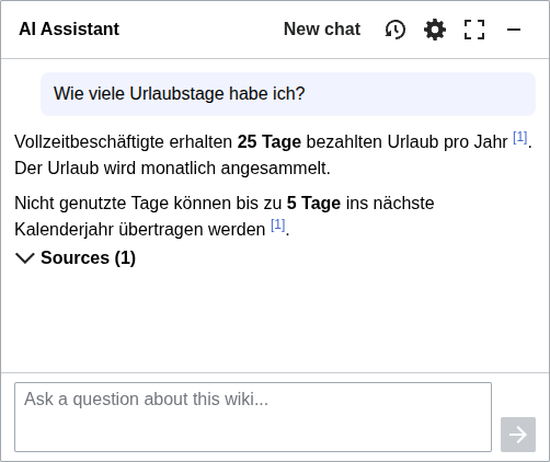 AI Assistant beantwortet eine Frage auf Deutsch zu Urlaubstagen