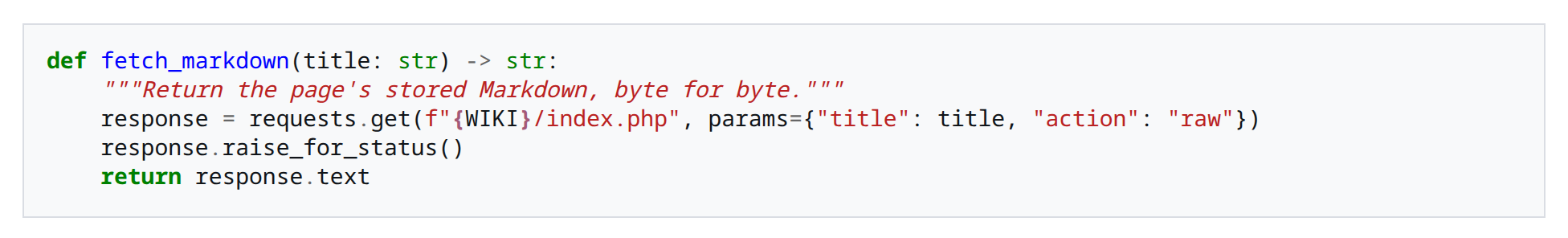 The Python code block from the example, rendered with syntax highlighting
