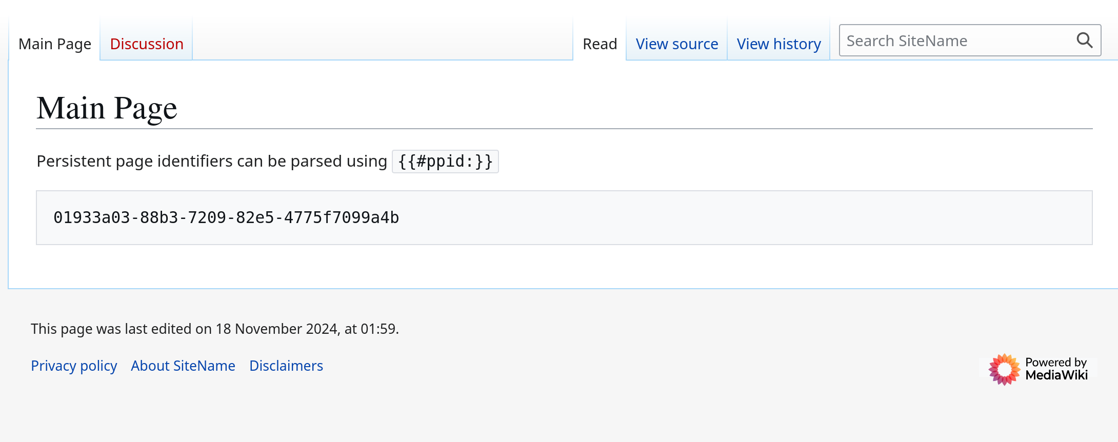 Example of persistent identifier parser function usage in MediaWiki