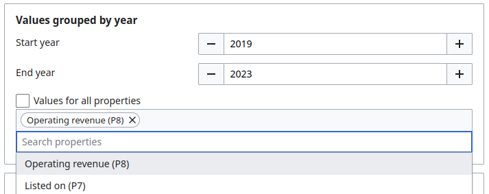 Selecting properties grouped by year on the export page